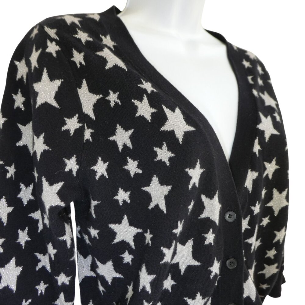 Delia"s Dark Metallic Twinkle Stars Cardigan Sweater Retro Cotton Silver Lurex M